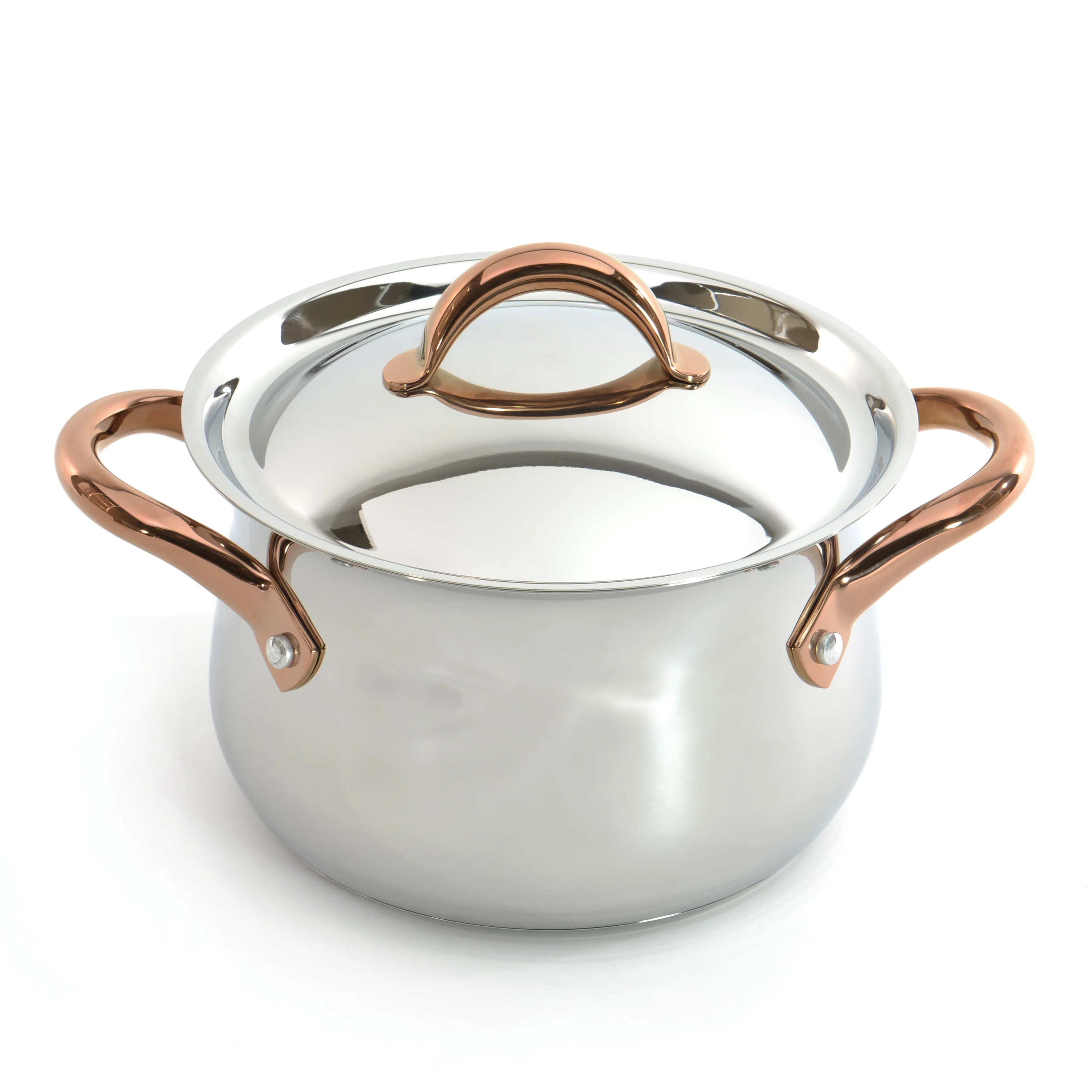 BergHOFF Ouro Gold 11Pc 18/10 Stainless Steel Cookware Set, SS Lids, Rose Gold Handles - Image 10