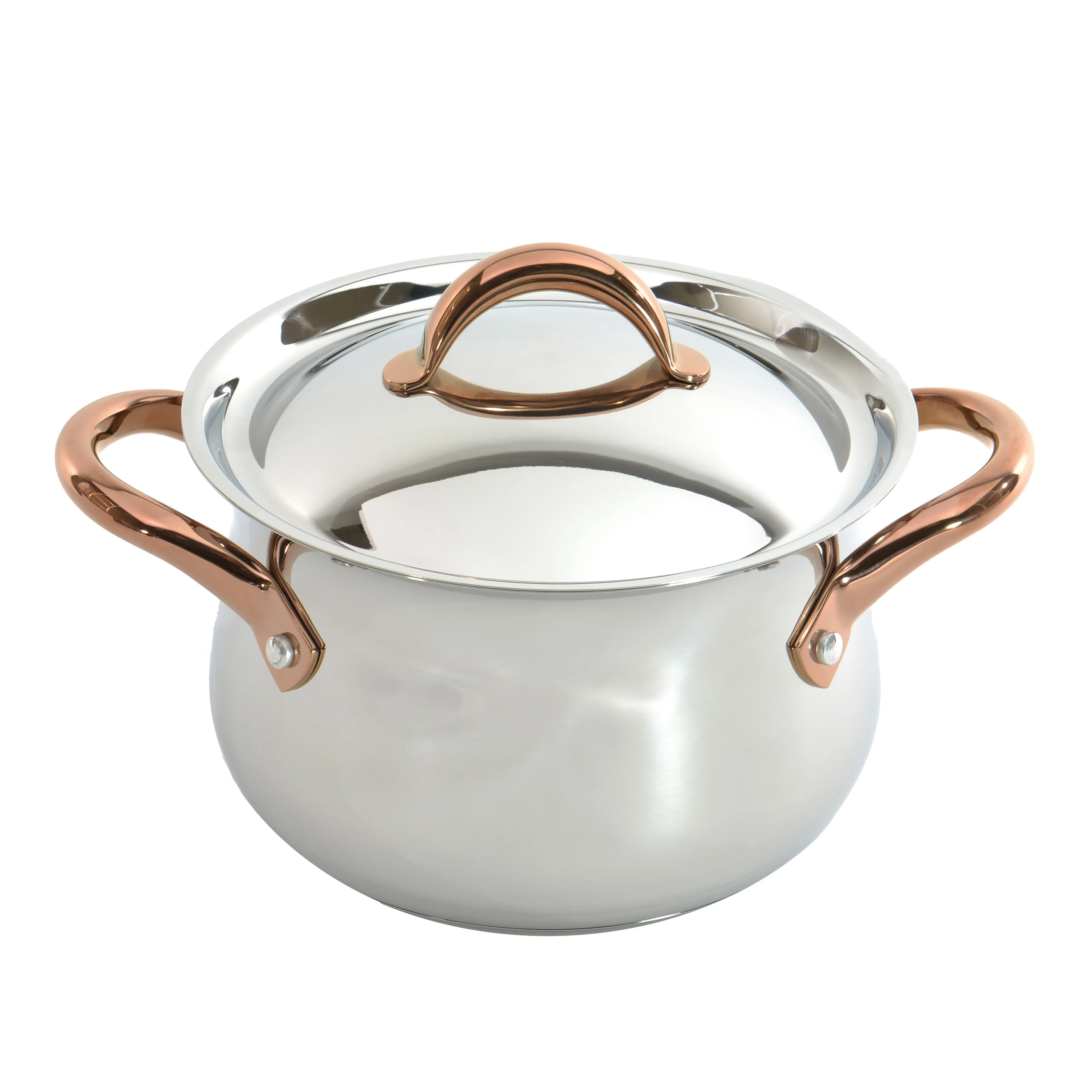 BergHOFF Ouro Gold 11Pc 18/10 Stainless Steel Cookware Set, SS Lids, Rose Gold Handles - Image 12