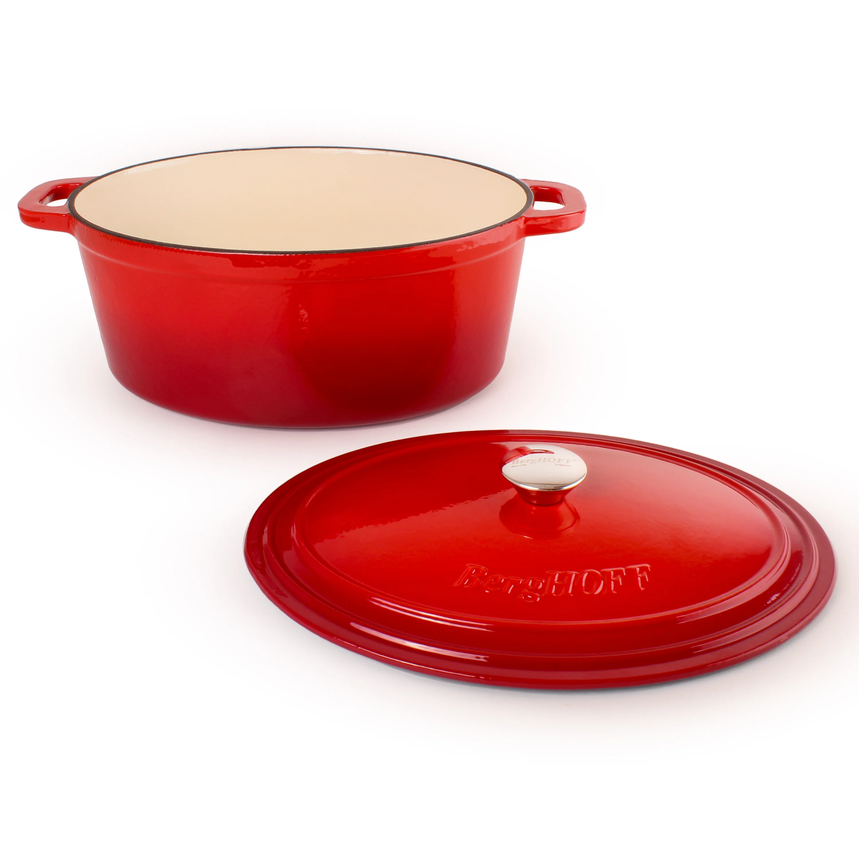 BergHOFF Neo Cast Iron 8qt. Oval Dutch Oven 13" with Lid, Red - Image 4
