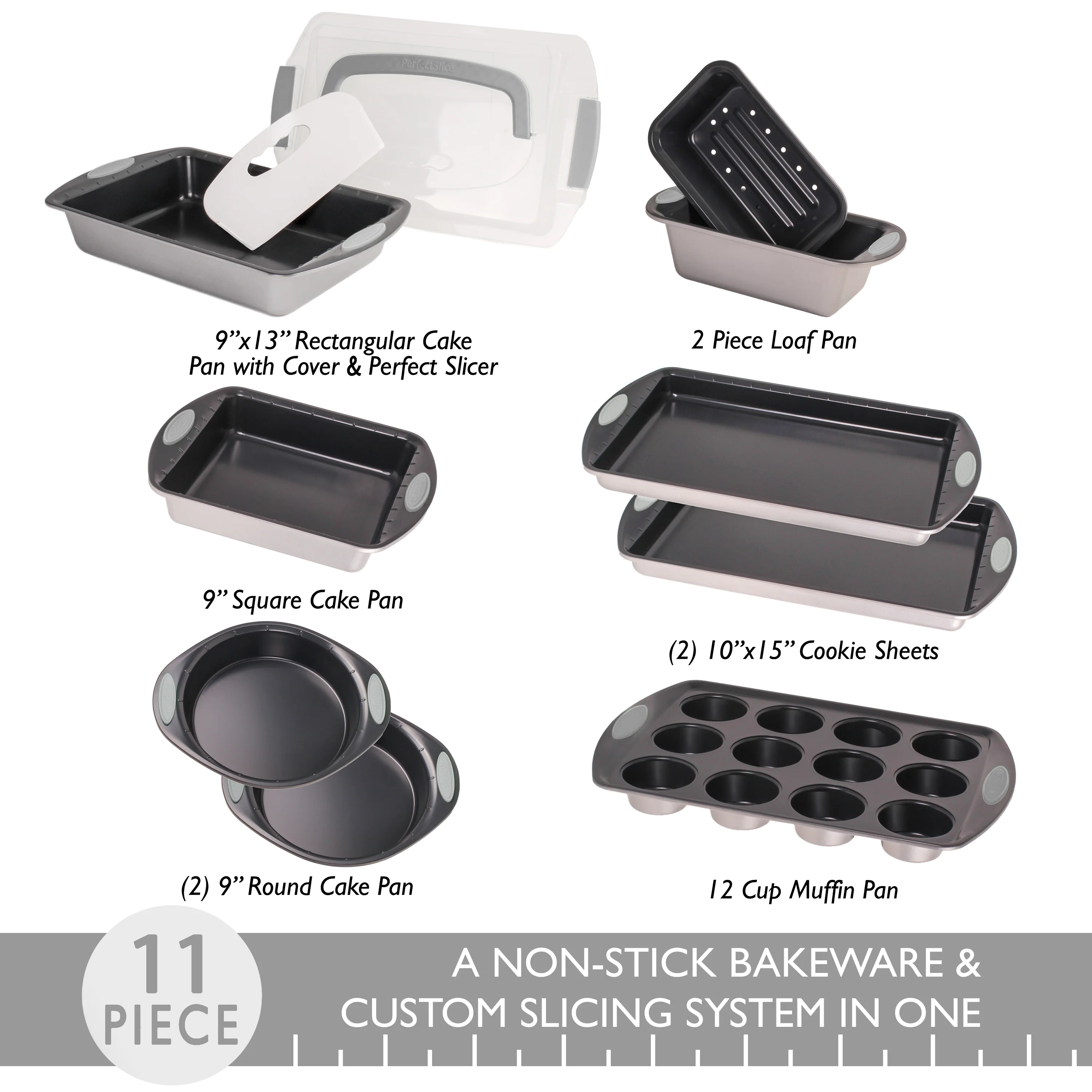 BergHOFF 11Pc Perfect Slice Bakeware Set, Silver - Image 15